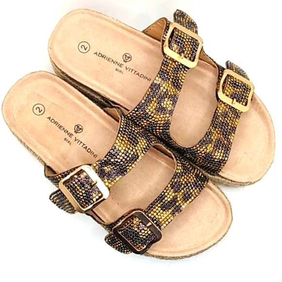 ADRIENNE VITTADINI GIRL FREJA LEOPARD GOLD RHINESTONE MULES SIZE 2 NWT - Picture 2 of 7